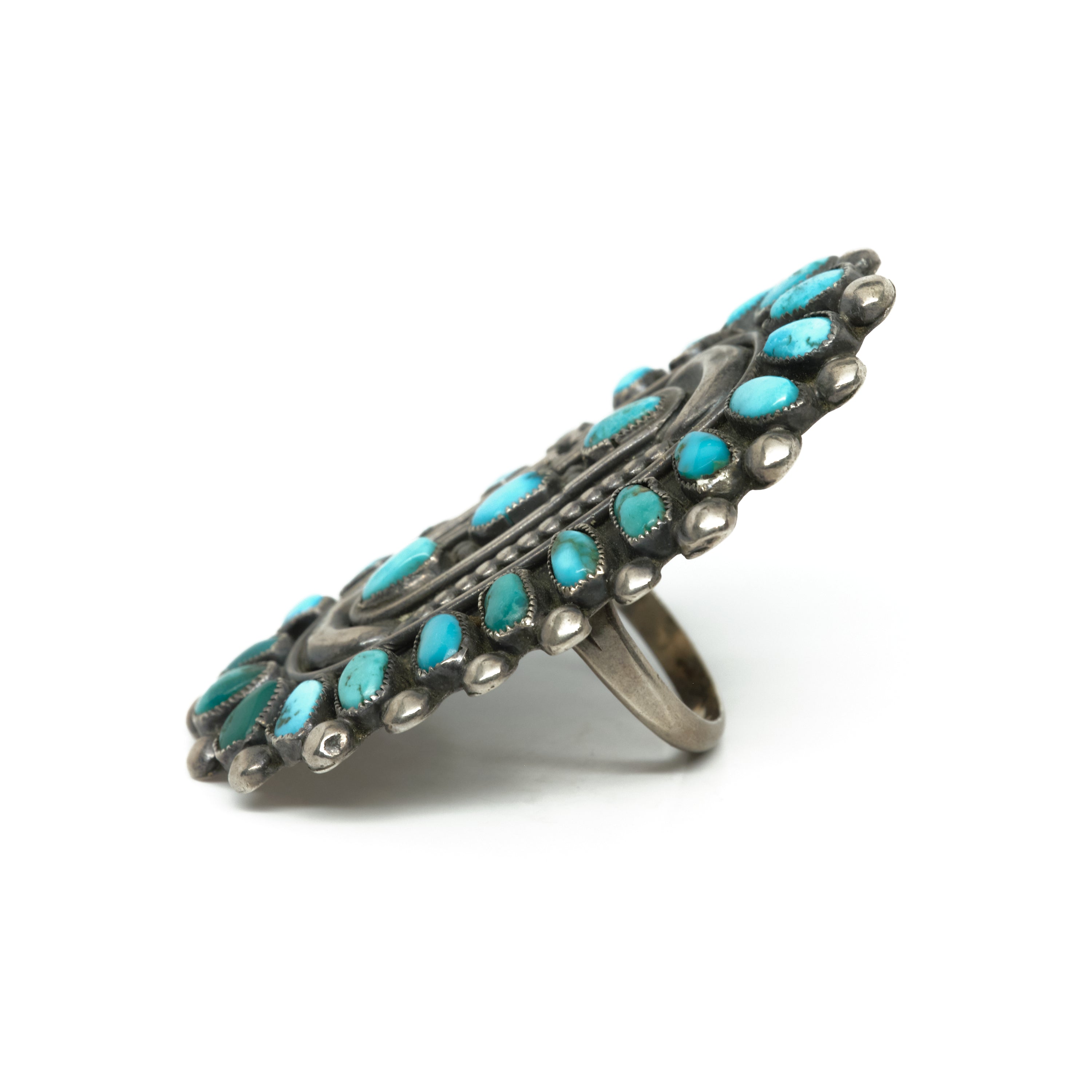 Signed SS & Turquoise petite good point Cluster Ring